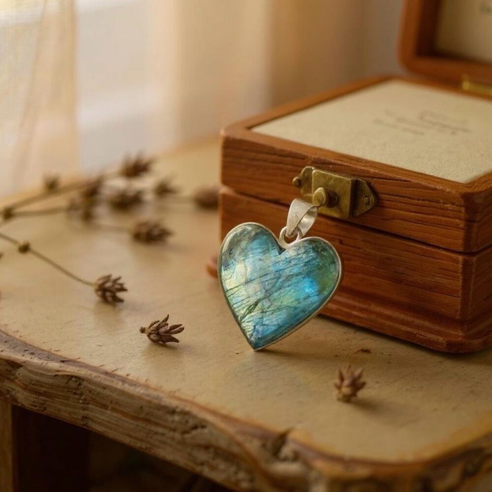 Stunning Large Labradorite Heart Pendant Necklace Womens Statement Piece New - Picture 2 of 8